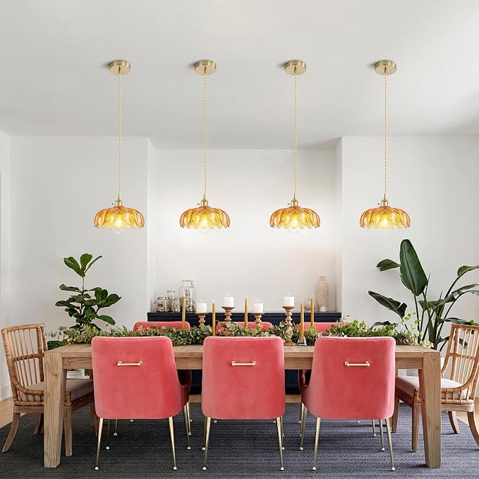 Kitchen Island Pendant Lights, E26 Nordic Pendant Lamp 10.3“ Small Vintage Style Amber Glass Hanging Lighting Fixtures Over Dining Room Table for Bedroom,Bar,Over Sink UL Certified Lighting - Image 8