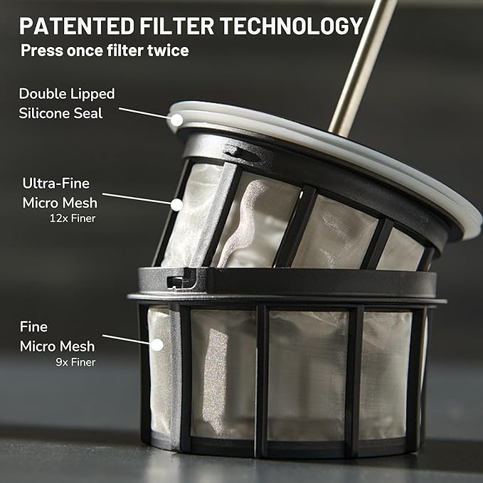 ESPRO P0 Ultralight French Press Coffee Maker for Travel, Vacuum Insulated Stainless Steel, 16 Ounces, Matte Meteorite Black