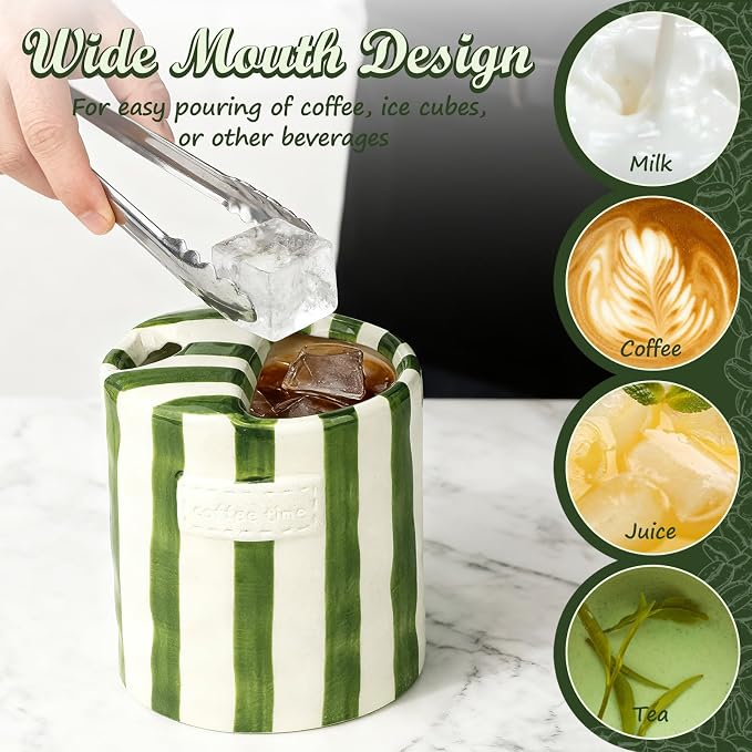 Retro Ceramic Coffee Mug with Sip Hole, Handmade Cute Espresso Cup 10oz | Hand Painted Striped Ceramic Iced Coffee Tea Travel Mug Latte Cup for Kitchen Dining Office, Holiday Gift for Her Him - Image 5