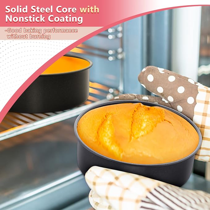 E-far 6 Inch Cake Pan Set of 3, Nonstick Stainless Steel Small Round Cake Pans Tin for Baking Layer Cakes, Stainless Steel Core & Non-toxic Coating, Straight Side & 2 Inch Deep - Image 7