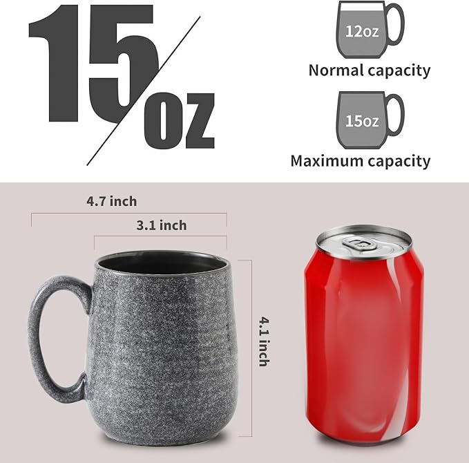 Hasense Dark Grey Coffee Mugs Set of 4, 12oz Ceramic Coffee Cups, Latte Mug with Large Handle for Coffee, Tea, Milk and Hot Cocoa,Easy Hold & Clean, Dishwasher & Microwave Safe - Image 3