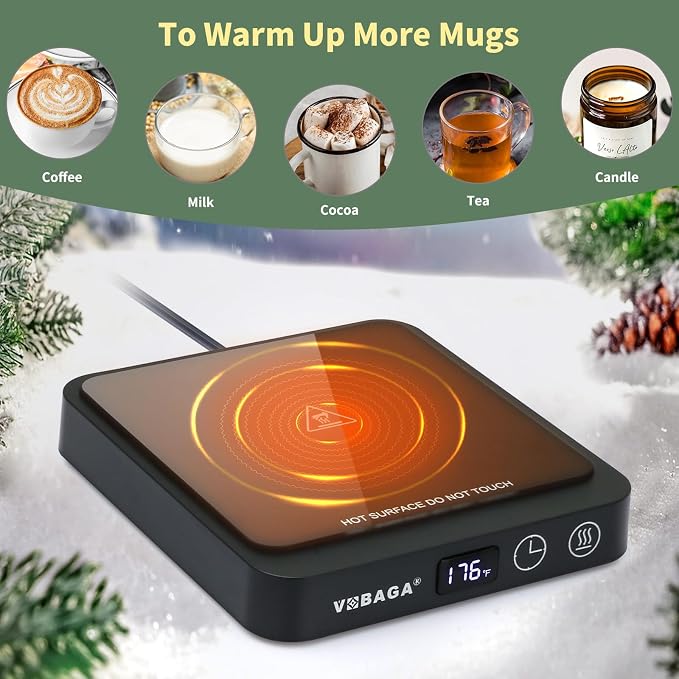 VOBAGA Mug Warmer with 15oz Mug Set, Smart Coffee Mug Warmer for Desk with 5 Temp Settings & 2-12H Auto Shut Off, Coffee Warmer for Candles, Coffee, Cocoa, Milk, Best Coffee Gifts for Men Women - Image 5