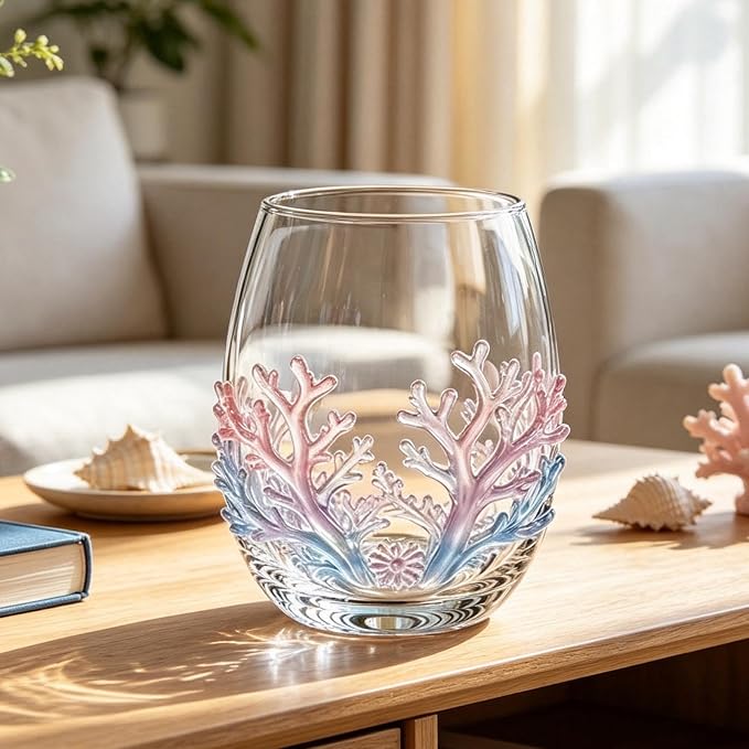 Artisanal Starfish Coral Glassware, 3D Coral Stemless Wine Glass | 100ml Coastal Wine Glasses, Handcrafted Stemless Cocktail Drinking Glasses, Multipurpose Water Cup for Bar Wedding Party - Image 3