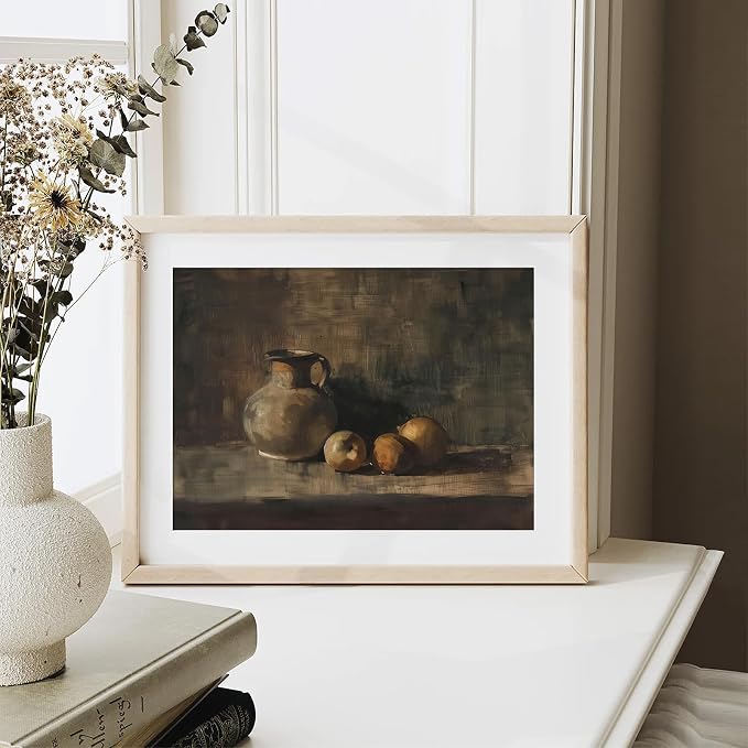 XOCUUI Farmhouse Still Life Picture Living Room - Rustic Vintage Decor for Bedroom - Peach Fruit Dining Room Moody Muted Oil Painting Art Deco Wall Art for Kitchen - 11 x 14 No Frame - Image 2