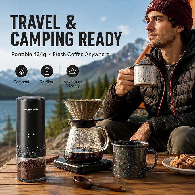 Portable Electric Burr Coffee Grinder - Cordless Rechargeable Coffee Grinder with Ceramic Conical Burr, USB-C, Ultra Quiet <65dB, 38 Adjustable Settings, Travel Coffee Grinder for Camping Office Home - Image 7