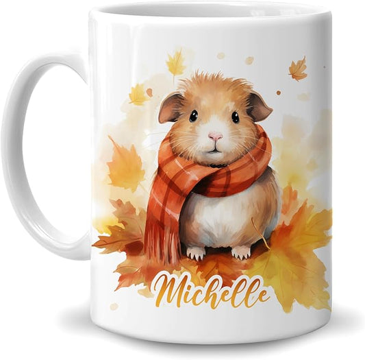 Hyturtle Personalized Fall Guinea Pig Coffee Mug, Fall Autumn Décor | Birthday Gifts For Guinea Pig Lovers, Gift Ideas For Farmhouse Thanksgiving - Custom Name 11oz White Ceramic Coffee Tea Mug by Hyturtle
