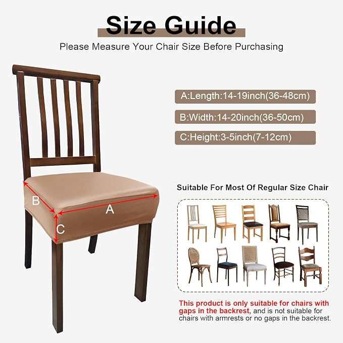 Waterproof Pu Leather Seat Covers for Dining Room Chairs Set of 6,Soft Chairs Seat Slipcovers,Dining Chair Cover Removable Washable Chair Protector Cover Stretch Kitchen Chair Covers - Image 4
