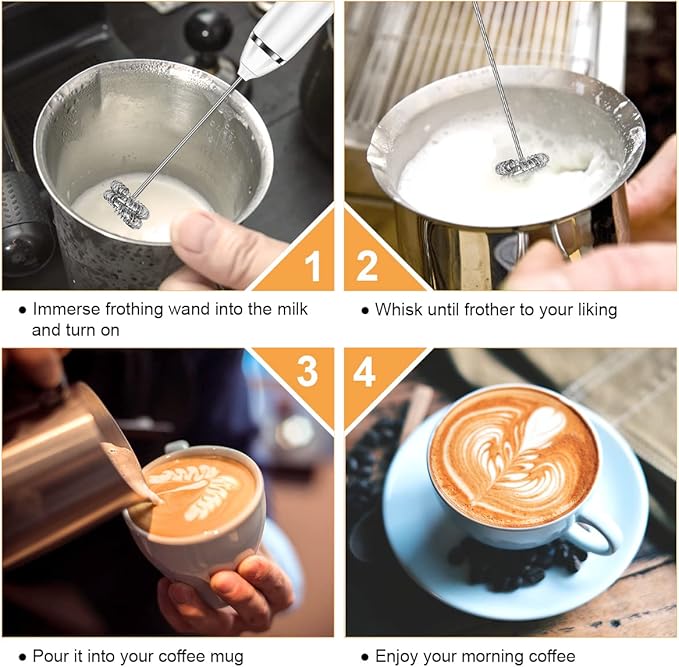 Philorn Milk Frother Wand Handheld Rechargeable Electric Whisk Coffee Drink Mixer, Mini Foamer for Lattes, Cappuccino, Frappe, Matcha, Hot Chocolate, Protein Powder, Keto Diet (White)