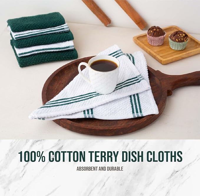 LANE LINEN Dish Towels and Dishcloths Sets - 16 Pc Kitchen Mitts and Pot Holders, 100% Cotton Kitchen Dish Rags for Washing Dishes - Green - Image 7