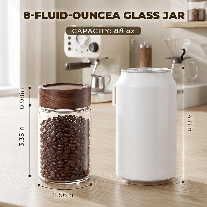 6 Pack 8 oz Glass Jars with Lids, Tall Small Mason Jars with Airtight Acacia Wood Lid, Glass Food Storage Containers for Coffee Bar, Loose Tea, Hot Cocoa & Apothecary Decor - Image 3