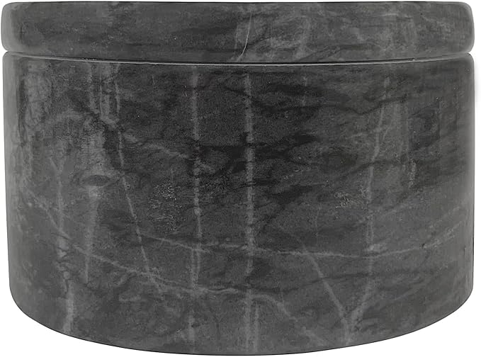 Fox Run Black Marble Double Salt Cellar Black 4” x 4” x 2.5” | Store Herbs, Spices Jewlery & More | Beautiful Black Marble Salt Holder With Lid | Two Compartments For Easy Storage - Image 2
