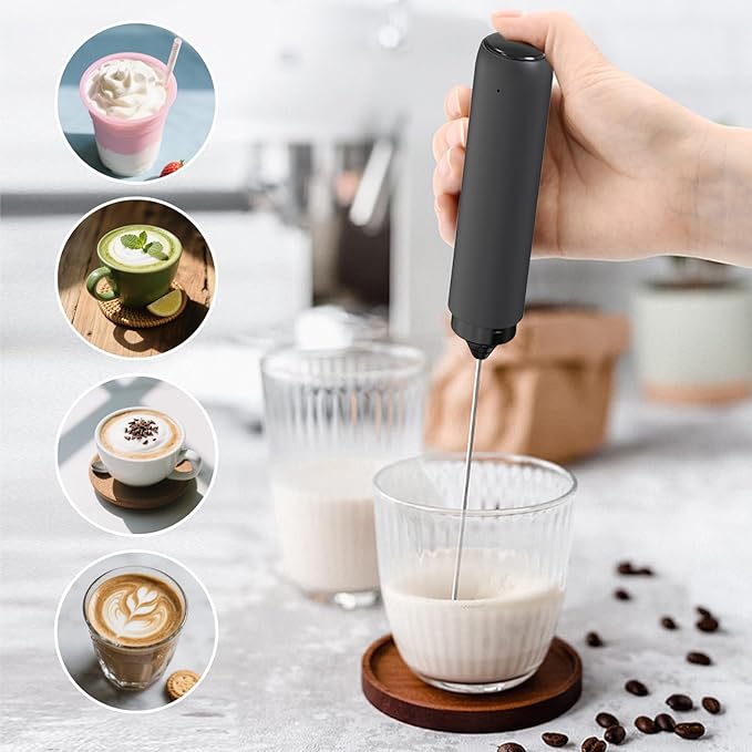 Handheld Milk Frother with Cover- 15-Second Silent Drink Mixer, Travel-Ready with ABS Sleeve, Battery-Powered for Coffee, Matcha & Shakes (With Cover) (Rechargeable)