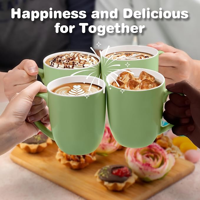 Urbanstrive 16 oz Large Coffee Mugs Set of 6 Ceramic Coffee Mug White Coffee Cups Tea Cups Idea Gift for Women Men House Warming Gifts New Home Office, Mint Green 6 Pack - Image 5