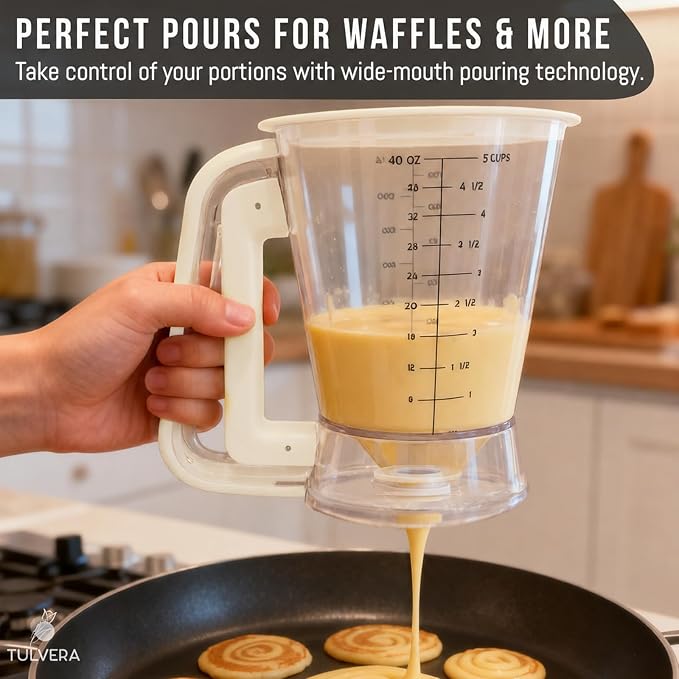 Pancake Batter Dispenser | 5-Cup Mix Pourer for Pancakes, Waffles, Crepes, Muffins, Cupcakes | Squeeze Handle, Portion Control Pitcher, Durable Drip-Free Design | Baking Accessories (Buttercream) - Image 5