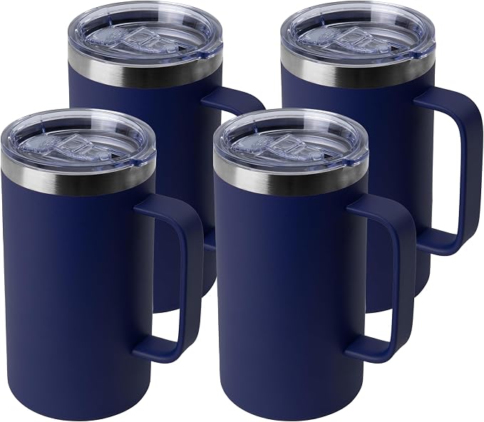 DOMICARE 24oz Mug with Handle and Lid, Stainless Steel Coffee Mug, Travel Mug with Handle, Double Wall Vacuum Coffee Tumbler, Reusable Insulated Cup, Navy, Pack 4 by VisittheDOMICARE