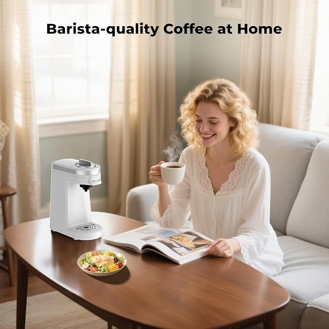 CHULUX Mini Single Serve Coffee Maker, Portable Pod Coffee Machine, White | Fast-Heating Boiler System, Single Cup Brewing, Portable Compact Design, Four-Hole Multi-Stream Needle, Adjustable Drip Tray - Image 6