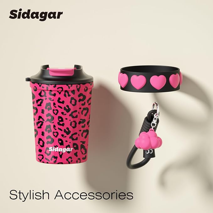 SDGA+ 12 oz Travel Coffee Mug Spill Proof Leak Proof, Stainless Steel Thermal Coffee Cup with Lid, Resuable Cup for Hot and Cold, Portable Tumbler for Women, Pink Leopard - Image 5