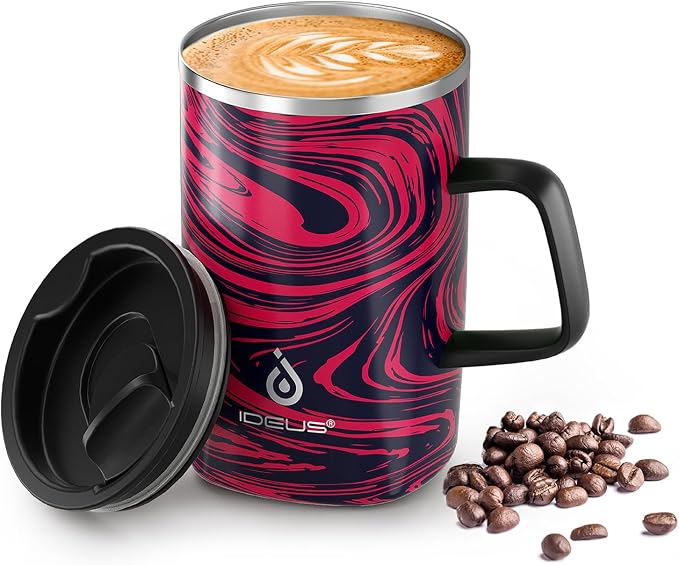 Ideus 16 oz Insulated Stainless Steel Coffee Mug with Lid, Red Zebra | Perfect for home, office, or daily use| Easy to clean wide mouth| Sweat-proof| On the go by IDEUS