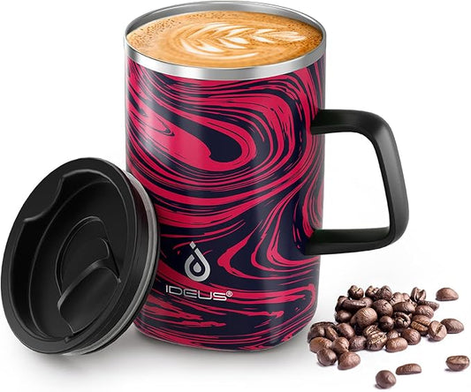 Ideus 16 oz Insulated Stainless Steel Coffee Mug with Lid, Red Zebra | Perfect for home, office, or daily use| Easy to clean wide mouth| Sweat-proof| On the go by IDEUS
