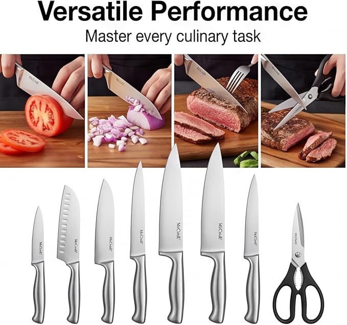 McCook Knife Set Kitchen Steel Knife Block Set w Built-in Sharpener | German Forged Stainless Steel, 20 PC,Razor Sharp, Anti-Rust,Restaurant Grade,Ergonomic Handles,Full Tang,Gift Box - Image 6