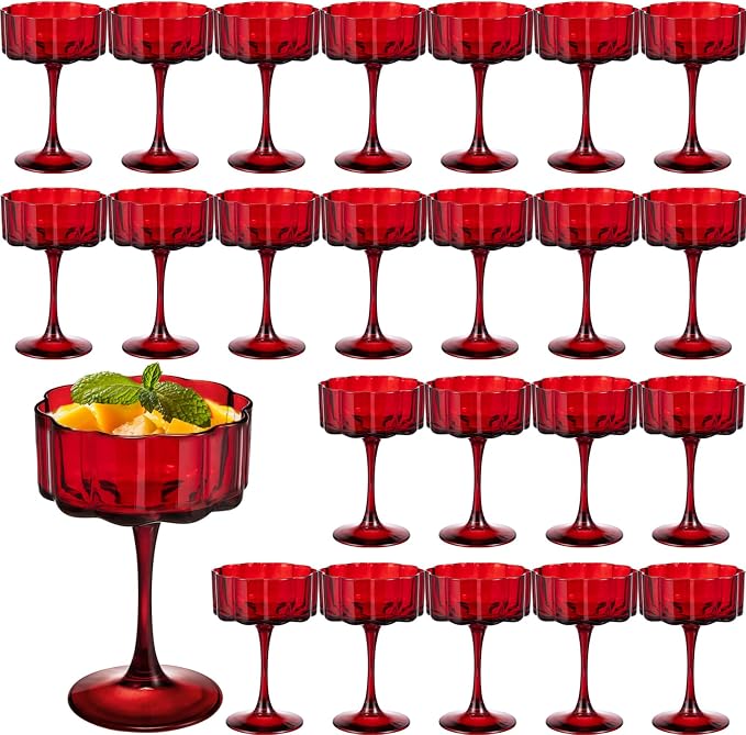 Vintage Champagne Coupes Glass Cute Martini Cocktail Glasses,13oz Crystal Martini Wine Glasses Set Of 24 Elegant Flower -Shaped Goblet Drinking Champagne Dessert Yogurt Ice Cream Glassware Cups Red by Unknown