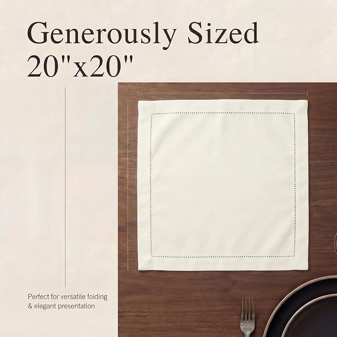 Urban Villa Hemstitch Cloth Dinner Napkins Cotton 20”x20” (Set of 12)-Ivory - Image 6