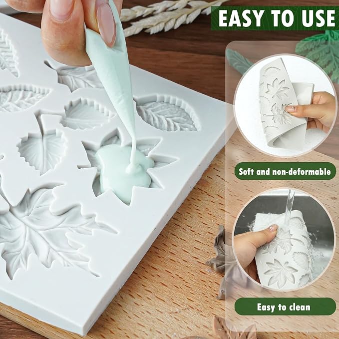 HKNMTT Leaf Fondant Silicone Mold Small Maple Shapes, 34 Cavity Tree Fern Leaves Rose Flower for Cake Cupcake Topper Craft Decorating Sugar Candy Clay Plant Moulds DIY BPA Free - Image 5