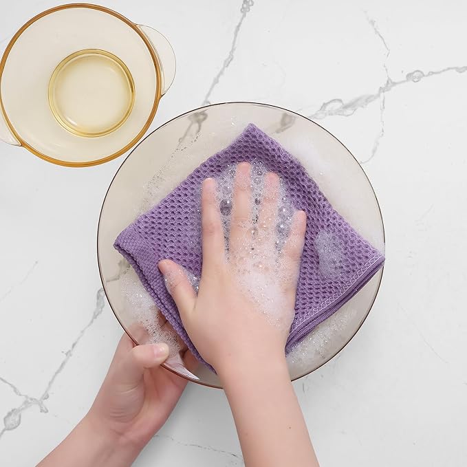 Homaxy 100% Cotton Waffle Weave Kitchen Dish Cloths 6-Pack, Lavender | 12 x 12 Inches, Ultra Soft Absorbent Dish Towels, Quick Drying Dish Rags with Hanging Loop - Image 4