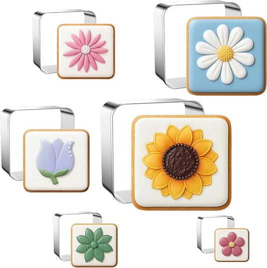 6PCS Square Cookie Cutters Set, Stainless Steel Kitchen Baking Supplies, for Biscuit, Homemade Cookies, Cake Decorating, Geometric Cookie Cutter, (1.5", 2", 2.5", 3", 3.5", 4"), Square