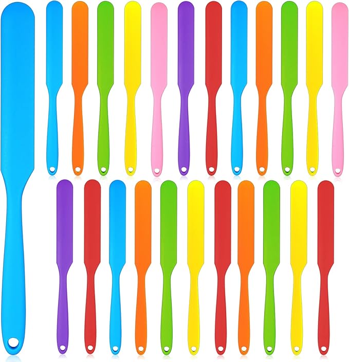 Lasnten 24 Pcs Silicone Jar Spatula Set Heat Resistant Silicone Jar Spatula Flexible Non Stick Jam Spatula with Long Handle Mixing Batter Scraper for Butter Cake Cream Icing Cooking Kitchen Baking