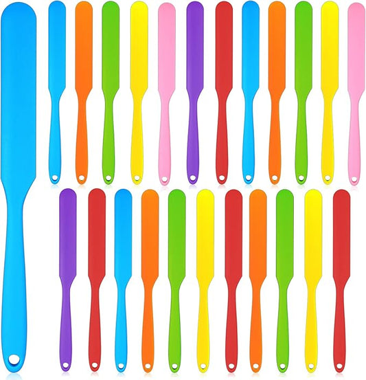 Lasnten 24 Pcs Silicone Jar Spatula Set Heat Resistant Silicone Jar Spatula Flexible Non Stick Jam Spatula with Long Handle Mixing Batter Scraper for Butter Cake Cream Icing Cooking Kitchen Baking
