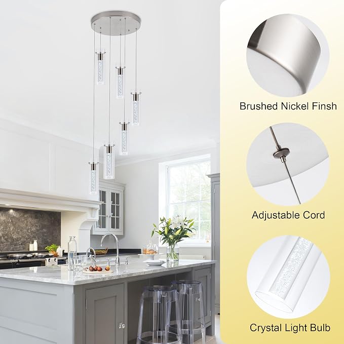 Pendant Lights Kitchen Island Brushed Nickel, Dimmable LED Pendant Light Fixtures with Remote, Modern Kitchen Pendant Lighting Over Island for Dining Room & Bar Counter 3000K-6000K - Image 4