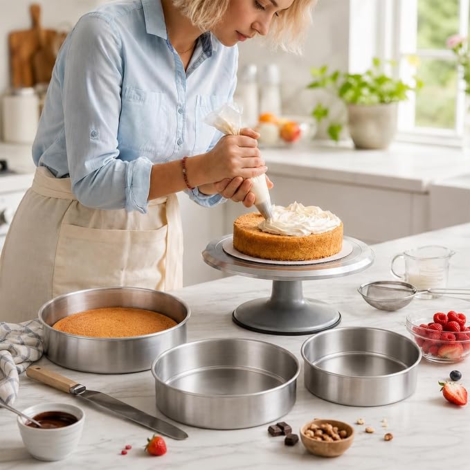 Leonyo 6"-8"-9" Baking Pans Set, Stainless Steel Round Cake Pans, 2In Deep | Bake a multi-layer cake — perfect for celebrating weddings, birthdays, housewarmings, and graduations - Image 6