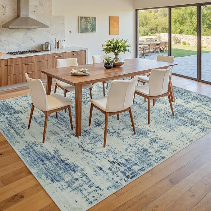 6x9 Washable Area Rug for Living Room Bedroom: Non-Slip Modern Blue Gray | Machine Washable TPR Backing, Stain-Resistant Low Pile, Pet & Kid Friendly, Abstract Decor for Dining Room, Dorm, Home Office - Image 7