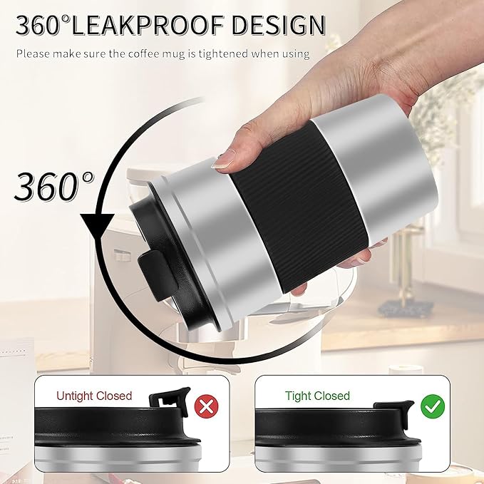 Insulated Travel Coffee Mug, Stainless Steel Coffee Cup with Leakproof Lid | Double-wall insulation keeps drinks hot or cold for hours, with a leakproof lid and portable stainless steel design - Image 4