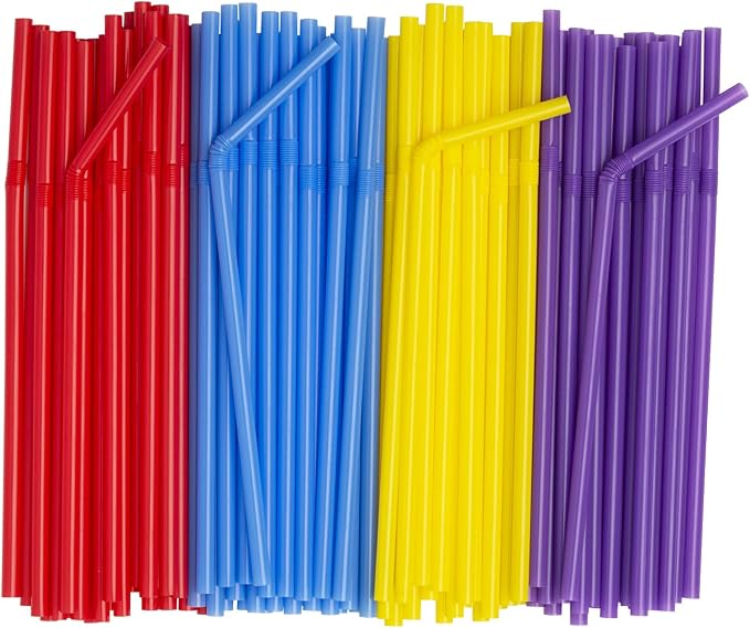 Comfy Package [500 Count] Flexible Plastic Drinking Straws - Disposable Swizzle Sticks - 7.75"High - Assorted Colors by ComfyPackage