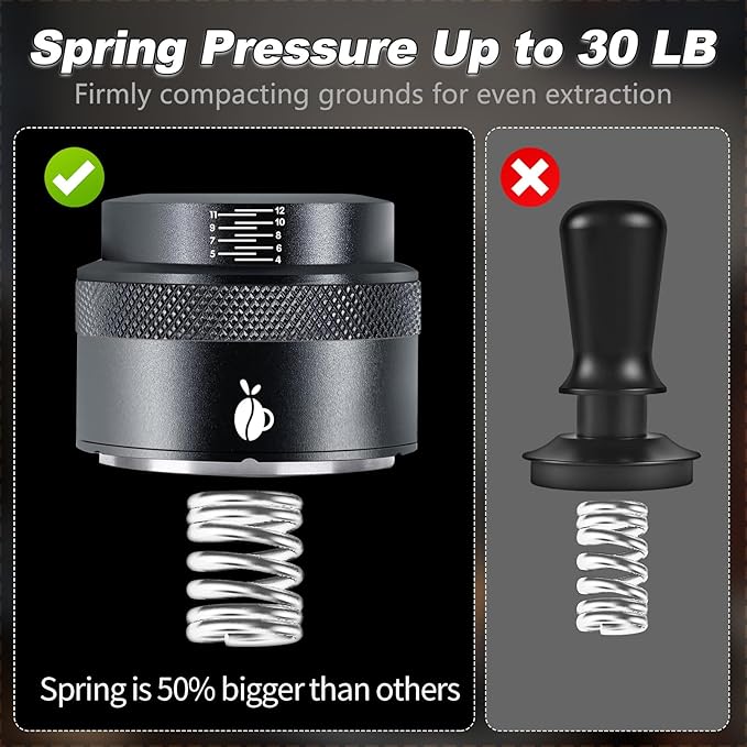 Espresso Tamper 51mm, Adjustable Depth Coffee Tamper with Calibrated Spring Loaded, 304 Stainless Steel Palm Tamper Tool, fits 51mm Portafilter Basket (Black)