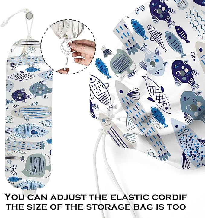 2Pcs Blue Fish Plastic Bag Holder, Cute Cat Grocery Bag Holder for Plastic Bags, Wall Mount Reusable Shopping Bags Storage Dispenser for Home Kitchen Pantry Farmhouse, Cat Lover Gifts for Women Mom - Image 4