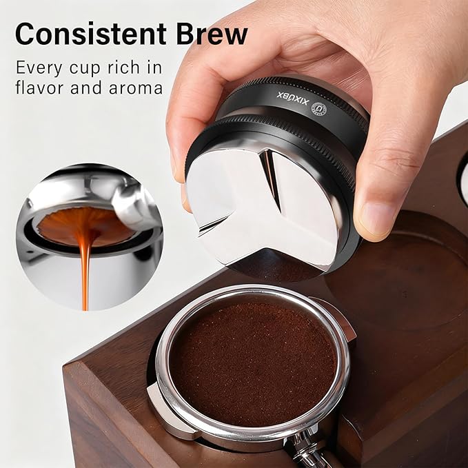 53mm Espresso Tamper, Coffee Distributor and Tamper 304 Stainless Steel Espresso Hand Tamper, Adjustable Depth Espresso Distribution Tool, Professional Espresso Leveler Barista Tools