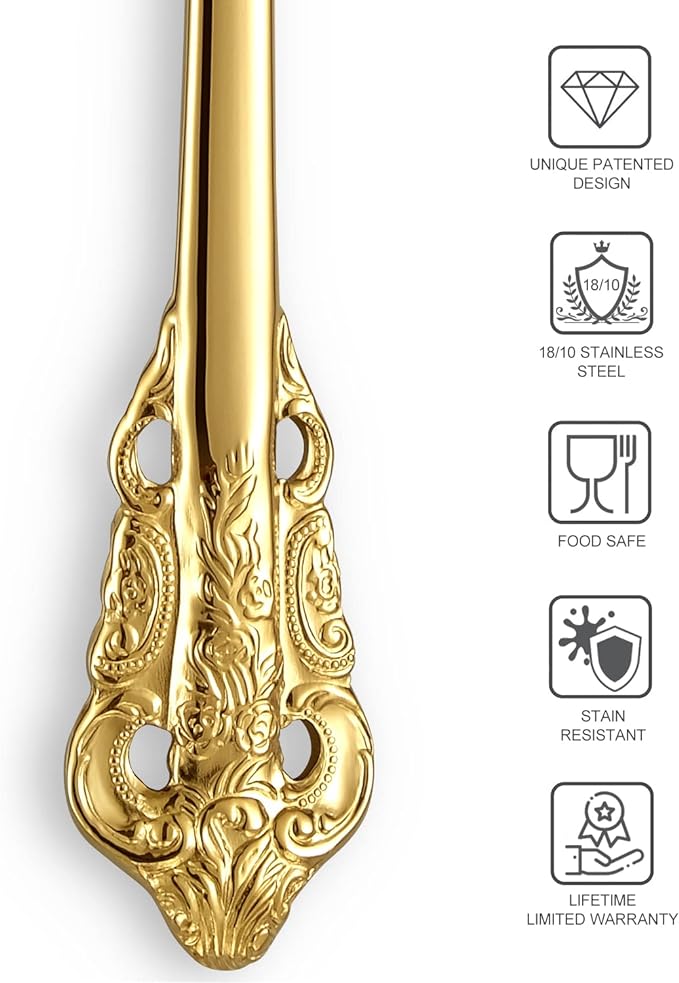 KEAWELL Premium Luxury 4-Piece 6" Tea Spoon Set, 18/10 Stainless Steel, Vintage Coffee Espresso Demitasse Spoons, Smooth Edges, Dishwasher Safe (Gold)