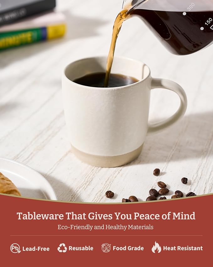 famiware Coffee Mugs Set of 4, Milkyway 13 oz Mug Set, Ceramic Cup Set with Handle for Coffee, Tea, Cocoa, Milk, Matte White + Matte Dark Charcoal - Image 4