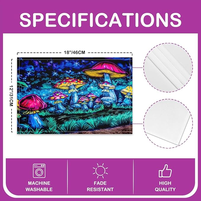 Feelyou Colorful Mushroom Table Place Mats 18"x12" Botanical Theme Placemats Set of 4 Wild Mushroom Stuff Placemat for Kitchen Dining Table Decor Indoor Outdoor Mushroom Decor Table Place Mats Astral - Image 4