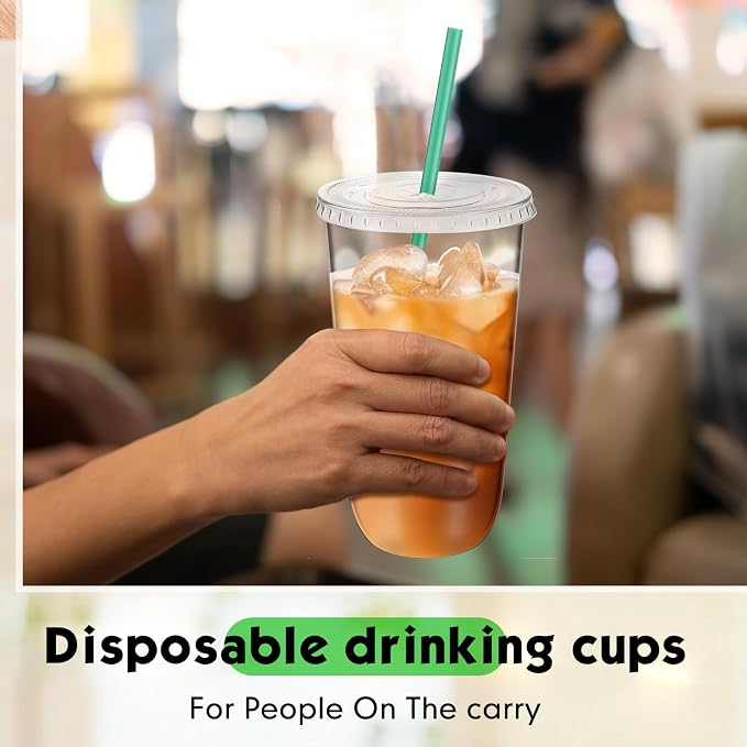 Baderke 25 Set Plastic Cups with Lids and Straws, Disposable Plastic Iced Coffee Cup for Cold Beverage Juice Smoothie Crystal for Coffee Shops Party Catering(Clear,20 oz) - Image 5