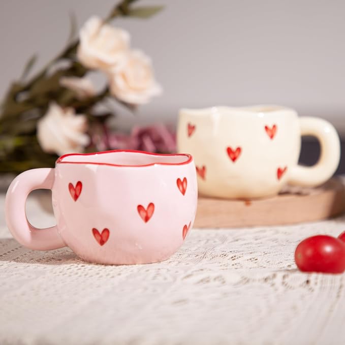4pcs Ceramic Heart Mugs, 9.4OZ Cute Love Coffee Cup Set, Pink & Yellow, Dishwasher Safe Espresso/Latte Mugs Set, Gift for Women/Mom/Girl Friend(Love) - Image 7