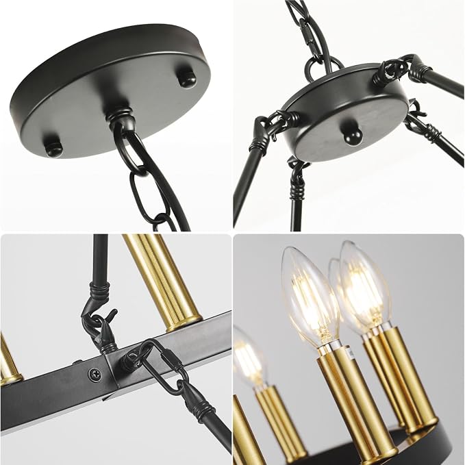 47 Inch Round Black and Gold Chandelier, 2 Tier 36-Lights Farmhouse Wagon Wheel Chandelier, Rustic Dining Room Light Fixtures, Extra Large Foyer Chandeliers for High Ceilings, for Staircase, Entryway - Image 8