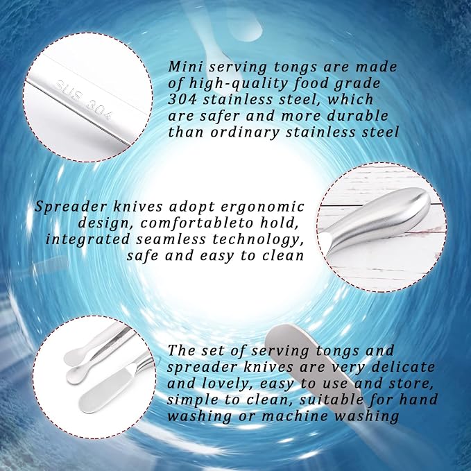 Butter Spreader Knife Set 8 PCS Stainless Steel Cheese Butter Spreader Knives and Mini Serving Tongs for Cheese Cold Butter Jam Appetizers Pastry Charcuterie Accessories Kitchen Utensils - Image 4