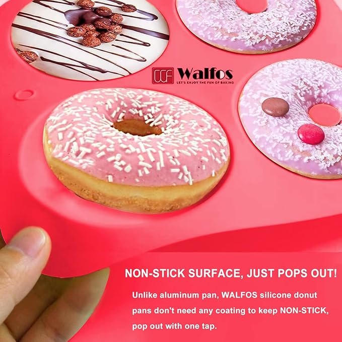 Walfos Full Size Silicone Donut Mold - 4In Donut Pan Big Size Non-Stick Donut Pan for Donut Cake Biscuit Bagels, Heat Resistant, BPA FREE and Dishwasher Safe(4Pack)