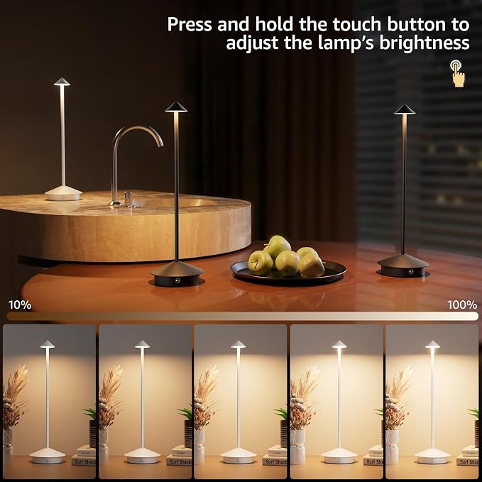 Cordless LED Table Lamps,Portable Battery Desk Lamp,2 Pack,White | 6000mAh Rechargeable,3000K/4500K/6000K Touch Stepless Dimming,Aluminum IP54 Waterproof Wireless Lighting for Outdoor/Indoor - Image 3