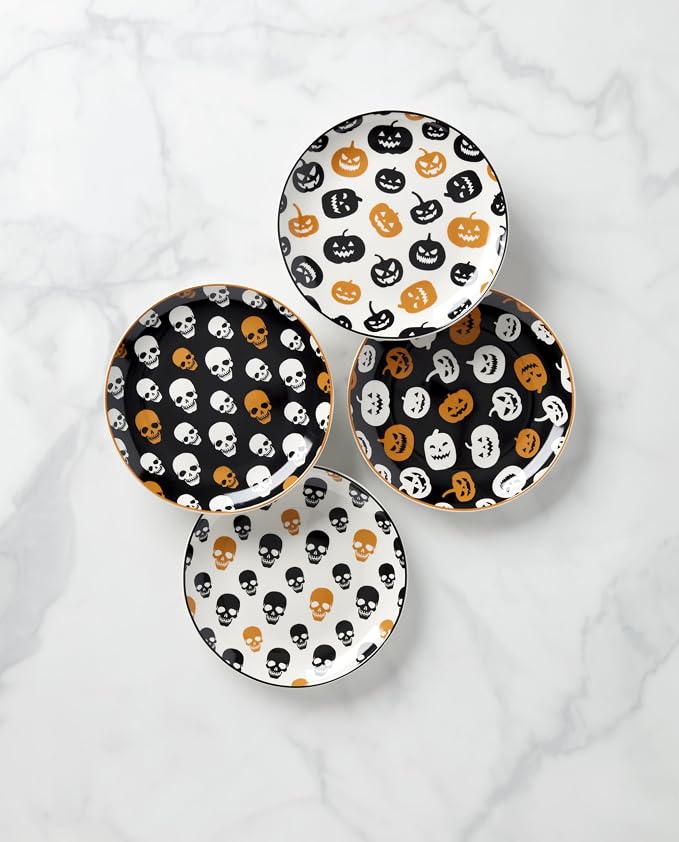 Oneida Vintro Halloween 4-Piece Accent Plates, Appetizer Plate Set for 4 | porcelain, hand wash recommended | also great as a halloween dessert plate for salad or bread, microwave safe - Image 2