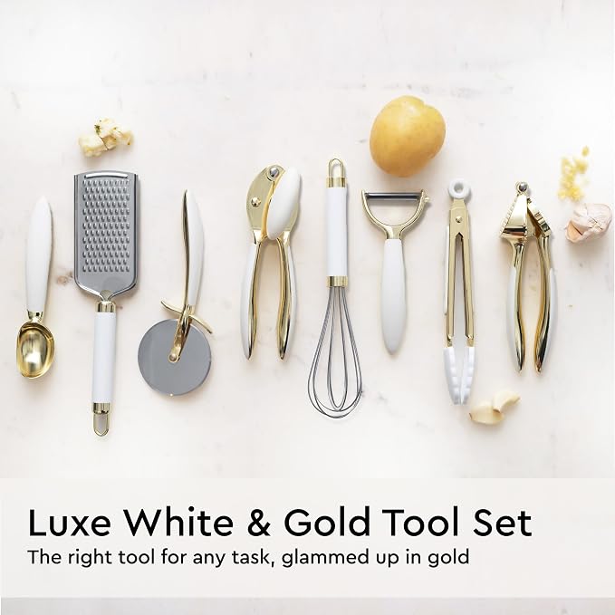 Styled Settings White and Gold Kitchen Utensils Set, 23-Piece | Stainless Steel, Gold Kitchen Accessories Include Measuring Cups, Silicone Utensils, Utensil Holder -Gold Kitchen Accessories - Image 6